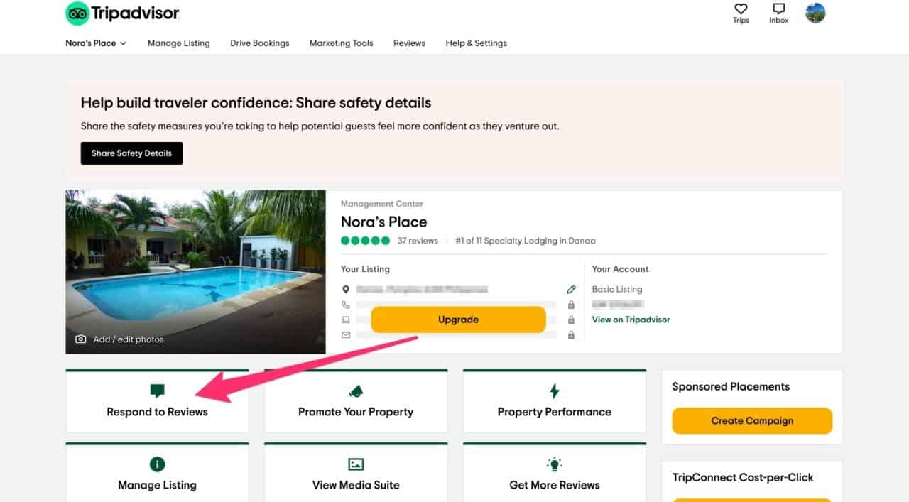 a screenshot of the respond to reviews section of the tripadvisor management center